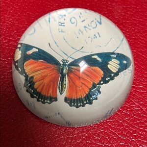 Butterfly Paperweight with Red and Blue Design